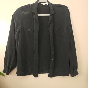 Vintage Black Button Down Blouse Silk Small